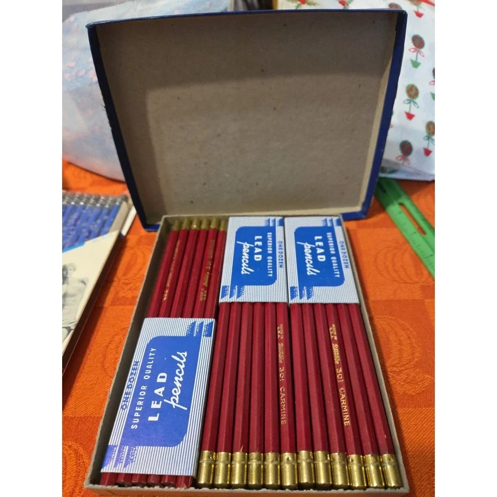 Vintage 70s Restaco Pencils Full Original Box 3 Doz Old Stock Props Red 30 Total